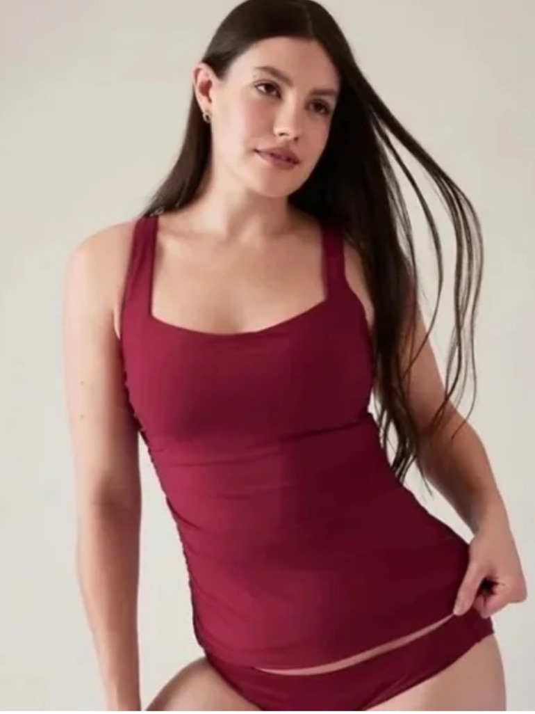 Athleta Square Neck Bra Cup Tankini 38b/C In Coffeeberry